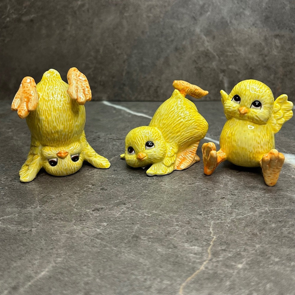 Fitz and Floyd Ceramic Chick Figurines Set of 3 Yellow Easter Spring Decor